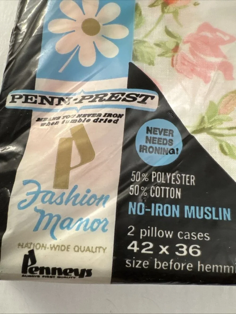 Vtg. Penn-Prest Fashion Manor White| Floral 2 Pillowcases 42x36 New OC30